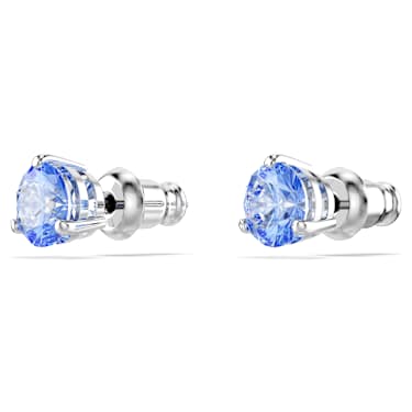 Solitaire stud earrings, Light blue, Rhodium plated - Swarovski, 5717573