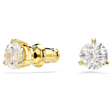 Solitaire 스터드 이어링, 라운드 컷, 화이트, 18K 골드 피니시 - Swarovski, 5717575