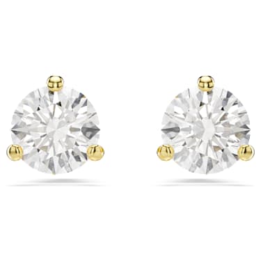 Solitaire stud earrings, Round cut, White, Gold-tone plated - Swarovski, 5717575