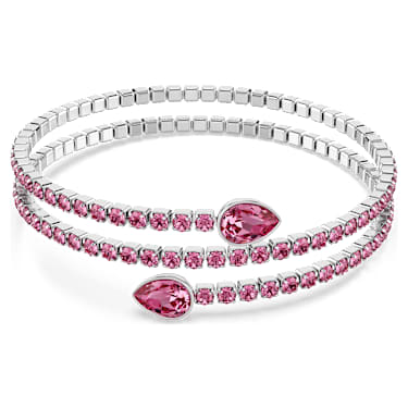 Twisty cuff, Mixed cuts, Pink, Rhodium plated - Swarovski, 5717576