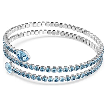 Twisty กำไลแบบ Cuff, ผสมผสานเหลี่ยมเจียระไนหลายหลายรูปแบบ, น้ำเงิน, เคลือบโรเดียม - Swarovski, 5717578