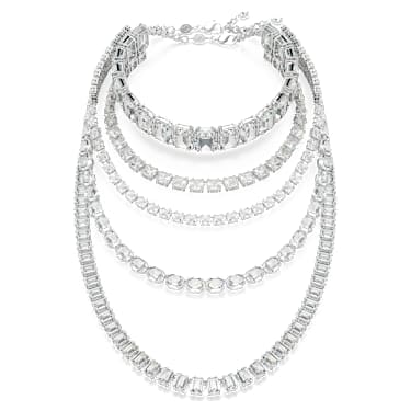 Millenia Halskette im Lagenlook, Verschiedene Schliffe, Weiß, Rhodiniert - Swarovski, 5717913