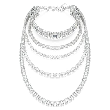 Millenia Halskette im Lagenlook, Verschiedene Schliffe, Weiß, Rhodiniert - Swarovski, 5717913