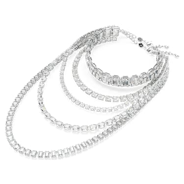 Millenia Halskette im Lagenlook, Verschiedene Schliffe, Weiß, Rhodiniert - Swarovski, 5717913