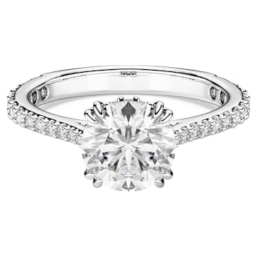 Stilla cocktail ring, Round cut, Pavé, White, Silver-tone finish