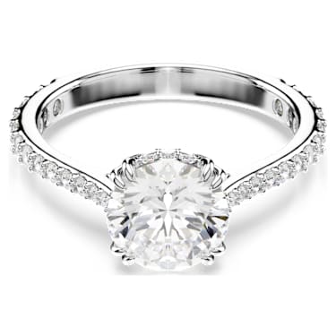 Anello cocktail Stilla, Taglio tondo, Pavé, Bianco, Placcato color argento - Swarovski, 5717935