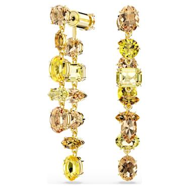 Gema Drop-Ohrhänger, Asymmetrisches Design, Verschiedene Schliffe, Lang, Gelb, Goldlegierungsschicht - Swarovski, 5718073