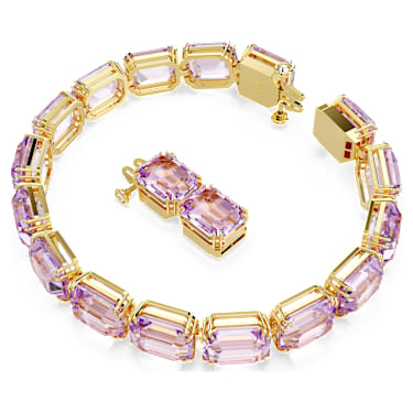 Bracelet Tennis Millenia, Taille octogonale, Violet, Placage de ton or - Swarovski, 5720487