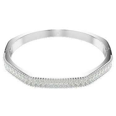 Matrix bangle, Baguette cut, White, Rhodium plated | Swarovski