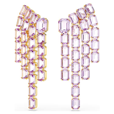Boucles d'oreilles clip Millenia, Taille octogonale, Chandelier, Violet, Placage de ton or - Swarovski, 5720837