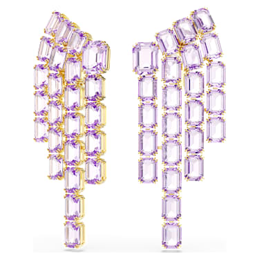 Millenia Klipsli Küpeler, Sekizgen kesim, Avize, Mor, 18k altın rengi yüzey - Swarovski, 5720837