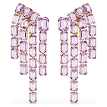 Orecchini a clip Millenia, Taglio Octagon, lampadario, Viola, Placcato color oro - Swarovski, 5720837