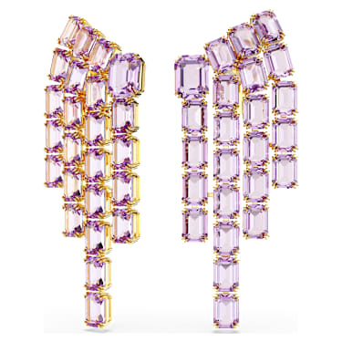 Millenia clip earrings, Octagon cut, Chandelier, Purple, Gold-tone plated - Swarovski, 5720837