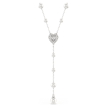 Ariana Grande x Swarovski Y形項鏈, 混合式切割，水晶珍珠, 心形, 白色, 鍍白金色 - Swarovski, 5720855