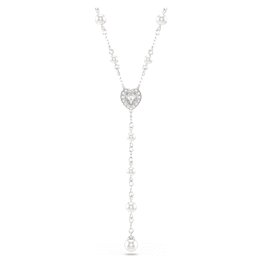 Ariana Grande x Swarovski Y形项链, 混合切割，仿水晶珍珠, 心形, 白色, 镀铑 - Swarovski, 5720855