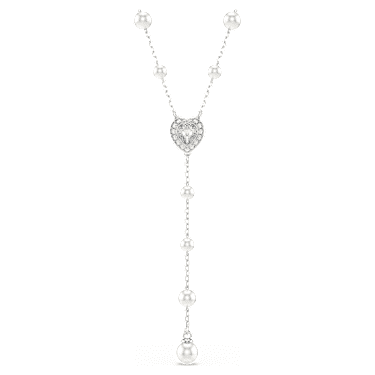Ariana Grande x Swarovski Y形項鏈, 混合式切割，水晶珍珠, 心形, 白色, 鍍白金色 - Swarovski, 5720855