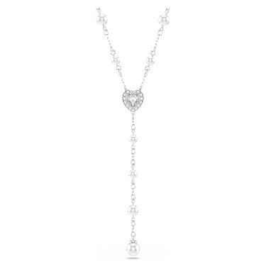 Ariana Grande x Swarovski Y-halsband, Blandade snitt, Kristallpärla, Hjärta, Vit, Rodiumpläterad - Swarovski, 5720855