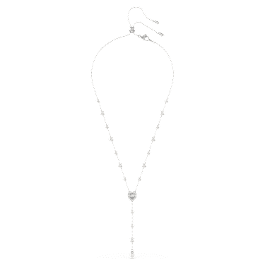 Ariana Grande x Swarovski Y形項鏈, 混合式切割，水晶珍珠, 心形, 白色, 鍍白金色 - Swarovski, 5720855