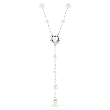 Ariana Grande x Swarovski Y形項鏈, 混合式切割，水晶珍珠, 心形, 白色, 鍍白金色 - Swarovski, 5720855