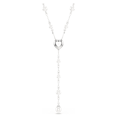 Ariana Grande x Swarovski Y形項鏈, 混合式切割，水晶珍珠, 心形, 白色, 鍍白金色 - Swarovski, 5720855