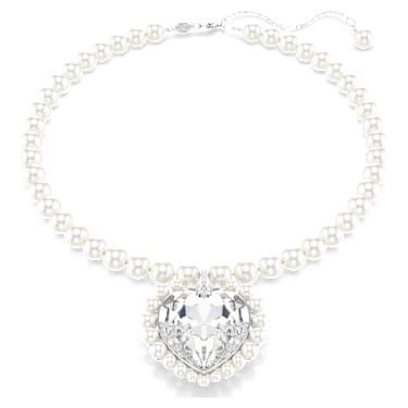 Ariana Grande x Swarovski ketting, Crystal Pearl, Heart-slijpvorm, Hart, Wit, Rodium toplaag - Swarovski, 5720858