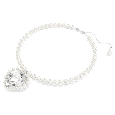 Ariana Grande x Swarovski ketting, Crystal Pearl, Heart-slijpvorm, Hart, Wit, Rodium toplaag - Swarovski, 5720858