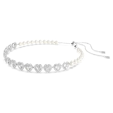 Ariana Grande x Swarovski Tennis 頸鏈, 混合式切割，水晶珍珠, 心形, 白色, 鍍白金色 - Swarovski, 5720861