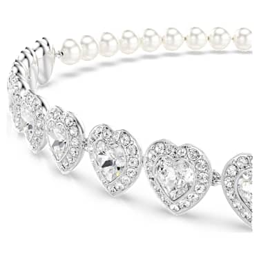 Ariana Grande x Swarovski Tennis 頸鏈, 混合式切割，水晶珍珠, 心形, 白色, 鍍白金色 - Swarovski, 5720861