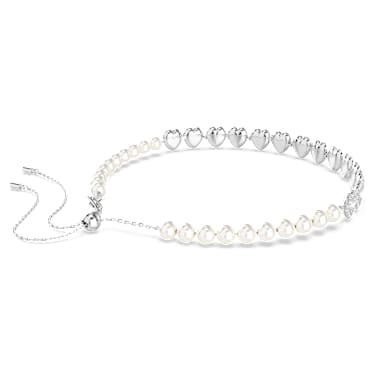 Ariana Grande x Swarovski Tennis 頸鏈, 混合式切割，水晶珍珠, 心形, 白色, 鍍白金色 - Swarovski, 5720861