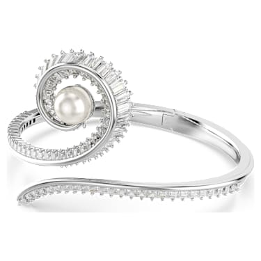 Ariana Grande x Swarovski bangle, Crystal pearl, Baguette cut, White, Rhodium plated - Swarovski, 5720863
