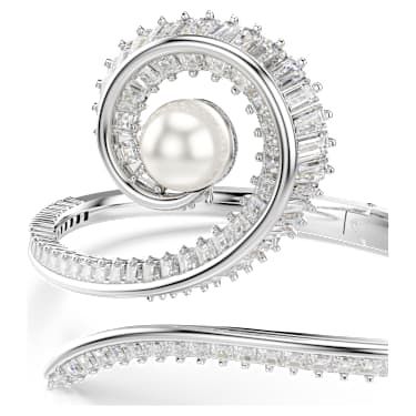 Ariana Grande x Swarovski bangle, Crystal pearl, Baguette cut, White, Rhodium plated - Swarovski, 5720863