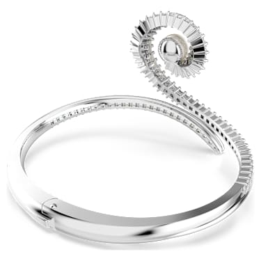 Ariana Grande x Swarovski bangle, Crystal pearl, Baguette cut, White, Rhodium plated - Swarovski, 5720863