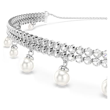 Ariana Grande x Swarovski choker, Crystal pearl, Round cut, White, Rhodium plated - Swarovski, 5720865