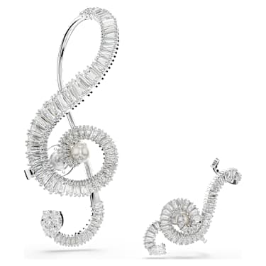 Orecchini a clip Ariana Grande x Swarovski, Design asimmetrico, Crystal Pearl, Taglio baguette, Bianchi, Placcato rodio - Swarovski, 5720866