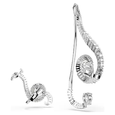 Ariana Grande x Swarovski clip earrings, Asymmetrical design, Crystal pearl, Baguette cut, White, Rhodium plated - Swarovski, 5720866