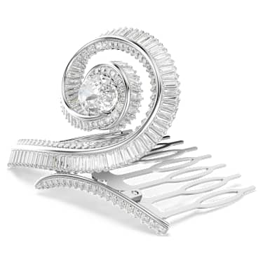 Ariana Grande x Swarovski hair clip, Crystal pearl, Baguette cut, White, Rhodium plated - Swarovski, 5720867