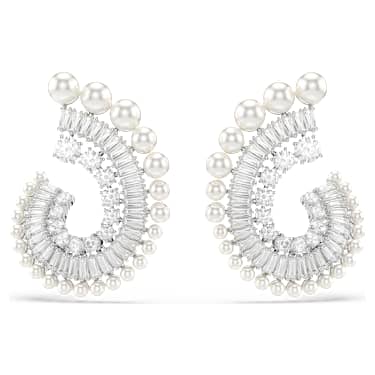 Ariana Grande x Swarovski 드롭 이어링, 크리스털 펄, 믹스 컷, 크리스털 펄, 화이트, 로듐 플래팅 - Swarovski, 5720869
