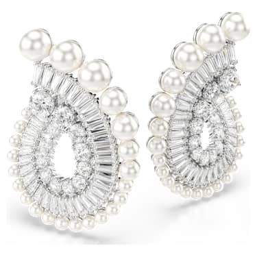 Ariana Grande x Swarovski 드롭 이어링, 크리스털 펄, 믹스 컷, 크리스털 펄, 화이트, 로듐 플래팅 - Swarovski, 5720869