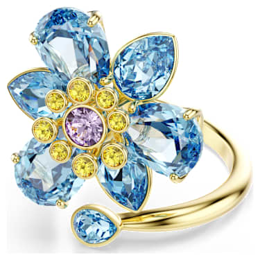 Idyllia オープンリング, ミックスカット, フラワー, ブルー, 18Kゴールドコーティング - Swarovski, 5721584