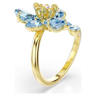 Otwarty pierścionek Idyllia, Szlify różnorodne, Kwiat, Niebieski, Wykończenie z 18-karatowego złota - Swarovski, 5721584