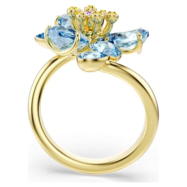 Otwarty pierścionek Idyllia, Szlify różnorodne, Kwiat, Niebieski, Wykończenie z 18-karatowego złota - Swarovski, 5721584