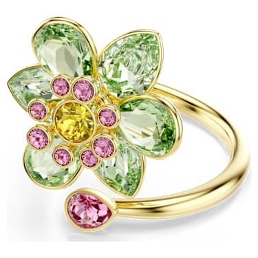 Odprt prstan Idyllia, Mešani rezi, Roža, Zelen, V videzu 18-karatnega zlata - Swarovski, 5721596