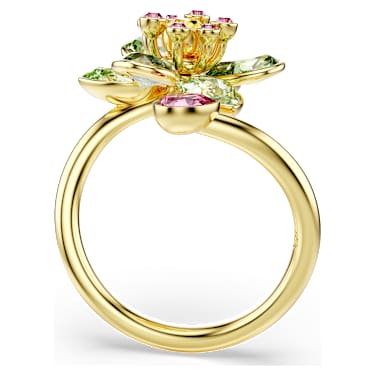 Idyllia open ring, Mixed cuts, Flower, Green, Gold-tone plated - Swarovski, 5721598
