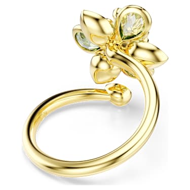Idyllia open ring, Mixed cuts, Flower, Green, Gold-tone plated - Swarovski, 5721598