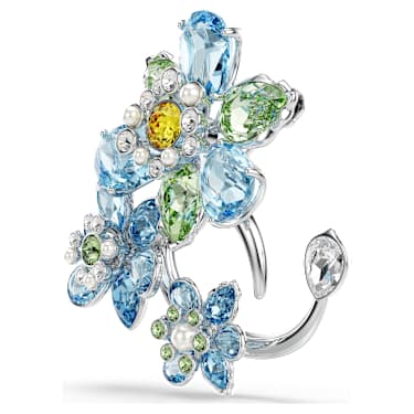 Idyllia 胸针, 混合切割, 花朵, 蓝色, 镀铑 - Swarovski, 5722097