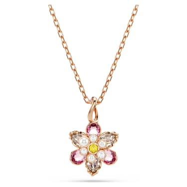 Idyllia pendant, Mixed cuts, Flower, Multicolored, Rose gold-tone plated - Swarovski, 5722102