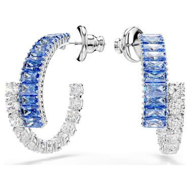 Matrix 大圈耳环, 混合切割, 蓝色, 镀铑 - Swarovski, 5722459