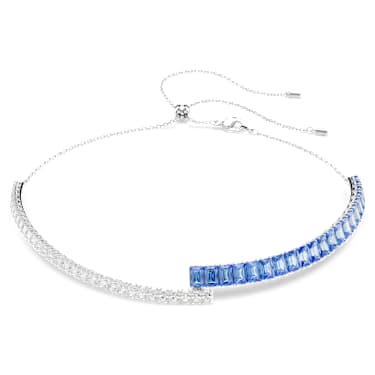 Matrix 束颈项链, 混合切割, 蓝色, 镀铑 - Swarovski, 5722464