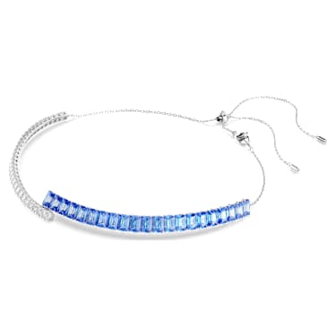 Matrix 束颈项链, 混合切割, 蓝色, 镀铑 - Swarovski, 5722464