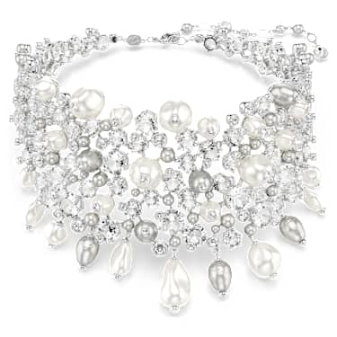 Ras-de-cou Constella, Perle de cristal, Taille ronde, Blanc, Métal rhodié - Swarovski, 5722471